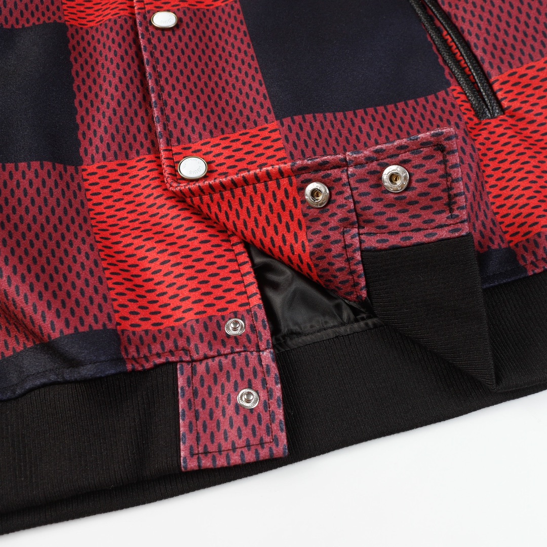LV一比一紅黑格紋拼皮棒球外套街頭潮流男女同款｜歐美奢侈品精品推薦