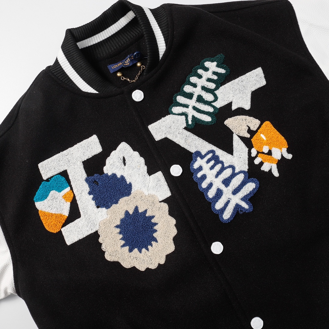 LV一比一黑白拼色植絨字母刺繡棒球外套街頭休閒風｜歐美奢侈品精品推薦