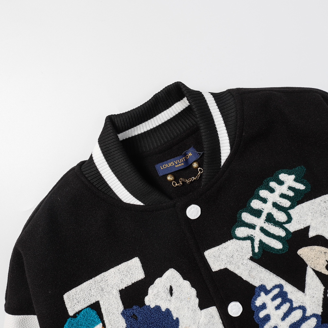 LV一比一黑白拼色植絨字母刺繡棒球外套街頭休閒風｜歐美奢侈品精品推薦