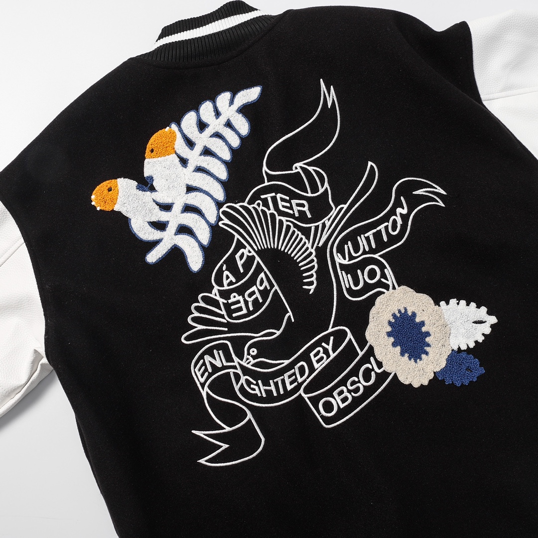 LV一比一黑白拼色植絨字母刺繡棒球外套街頭休閒風｜歐美奢侈品精品推薦