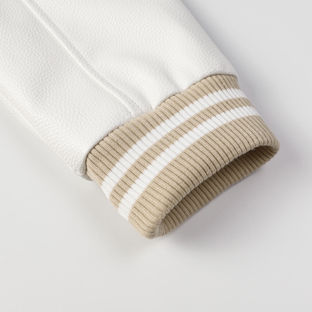 LV一比一米白拼白袖連帽棒球外套 刺繡Logo極簡風設計｜歐美奢侈品精品推薦