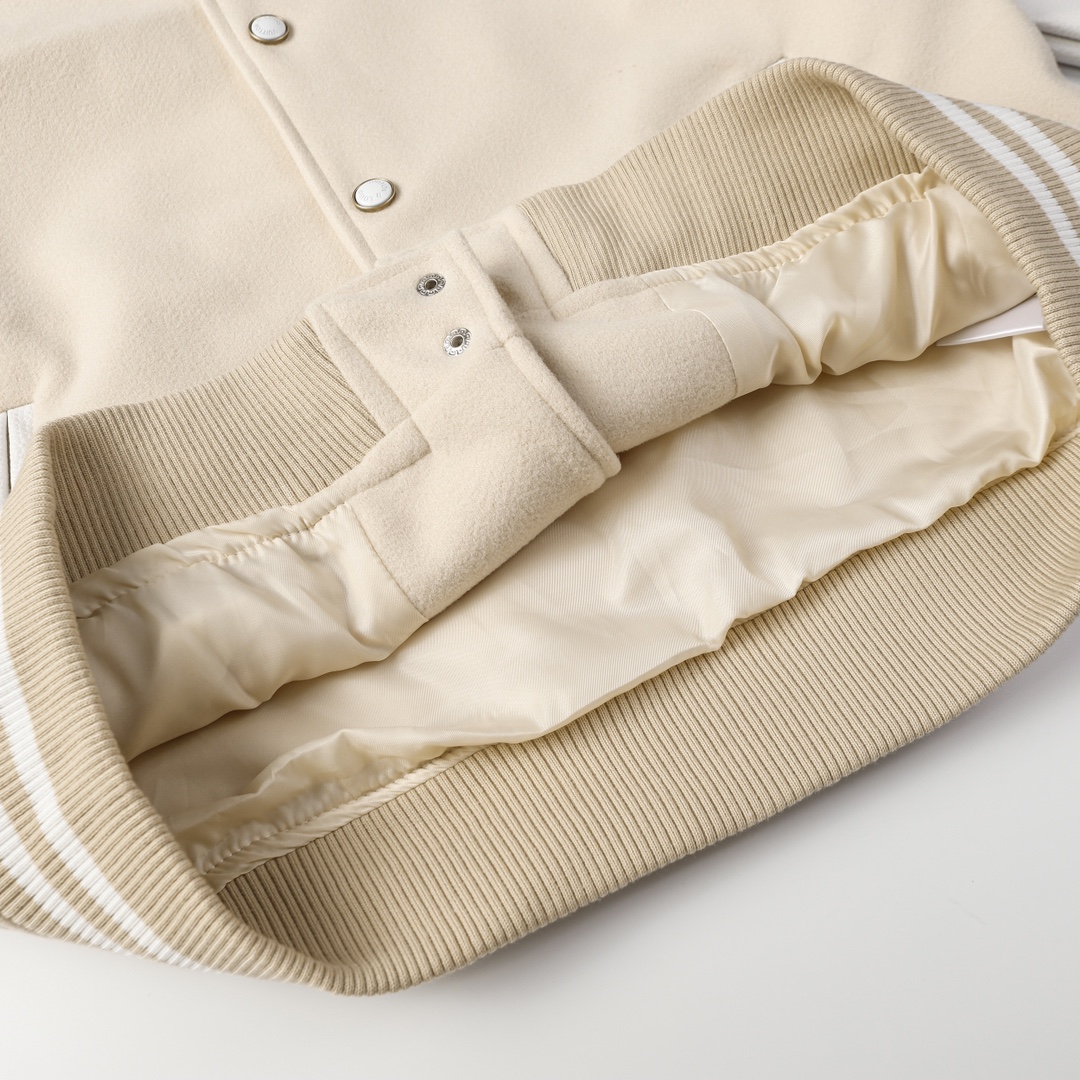 LV一比一米白拼白袖連帽棒球外套 刺繡Logo極簡風設計｜歐美奢侈品精品推薦