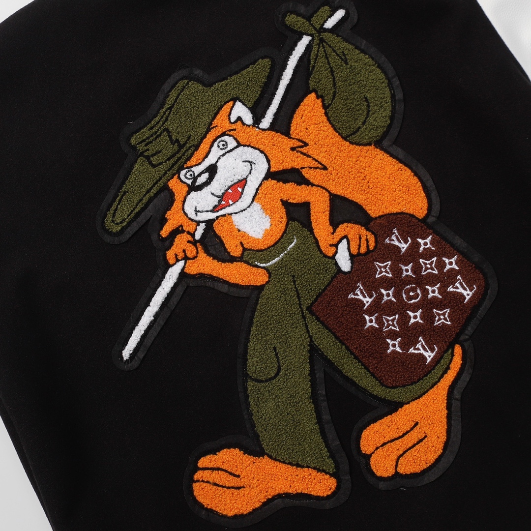 LV高仿橘色大字Logo棒球外套 黑白拼接撞色設計款｜歐美奢侈品精品推薦