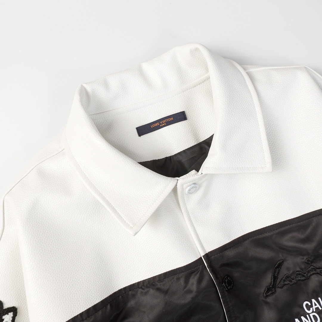 LV高仿黑白拼接棒球外套 刺繡字樣設計款｜歐美奢侈品精品推薦